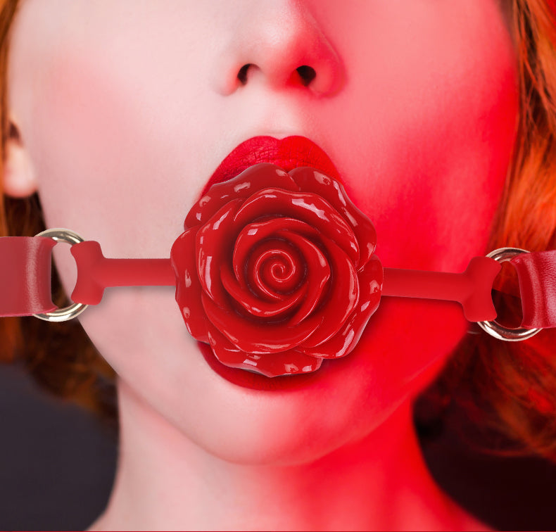 Rose Gag – Elegant Red Silicone Mouth Plug for Couples & Roleplay