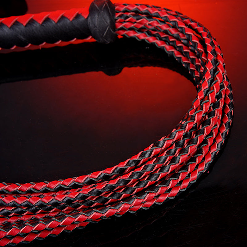Black & Red Nine-Tailed Whip – 80cm Premium Leather Roleplay Whip