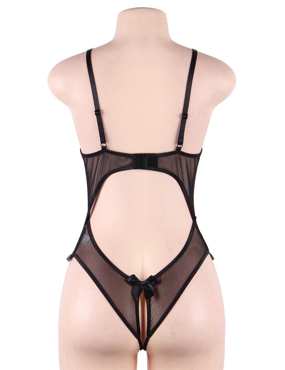 Midnight Veil Open Cup Crotchless Bodysuit