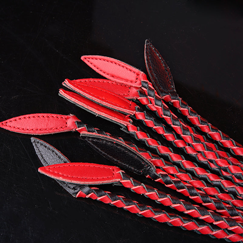 Black & Red Nine-Tailed Whip – 80cm Premium Leather Roleplay Whip
