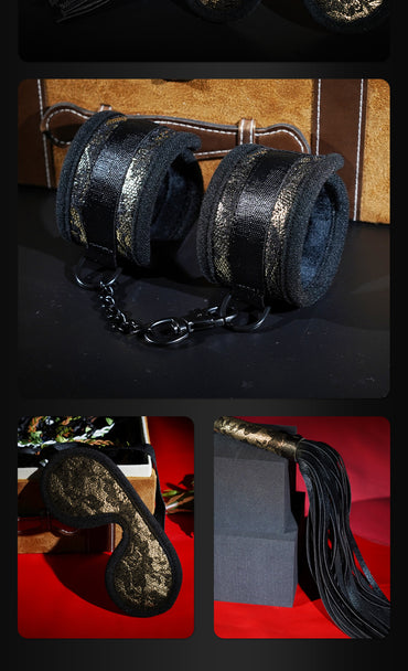 SM Intimacy Gold Lace Three Piece Set – Elegant Lace Bondage Kit for Couples