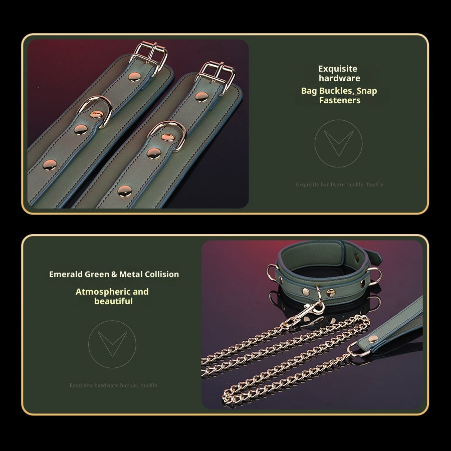 Dark Green Genuine Leather SM Flirting 8-Piece Set – Elegant Bondage Kit for Sophisticated Lovers