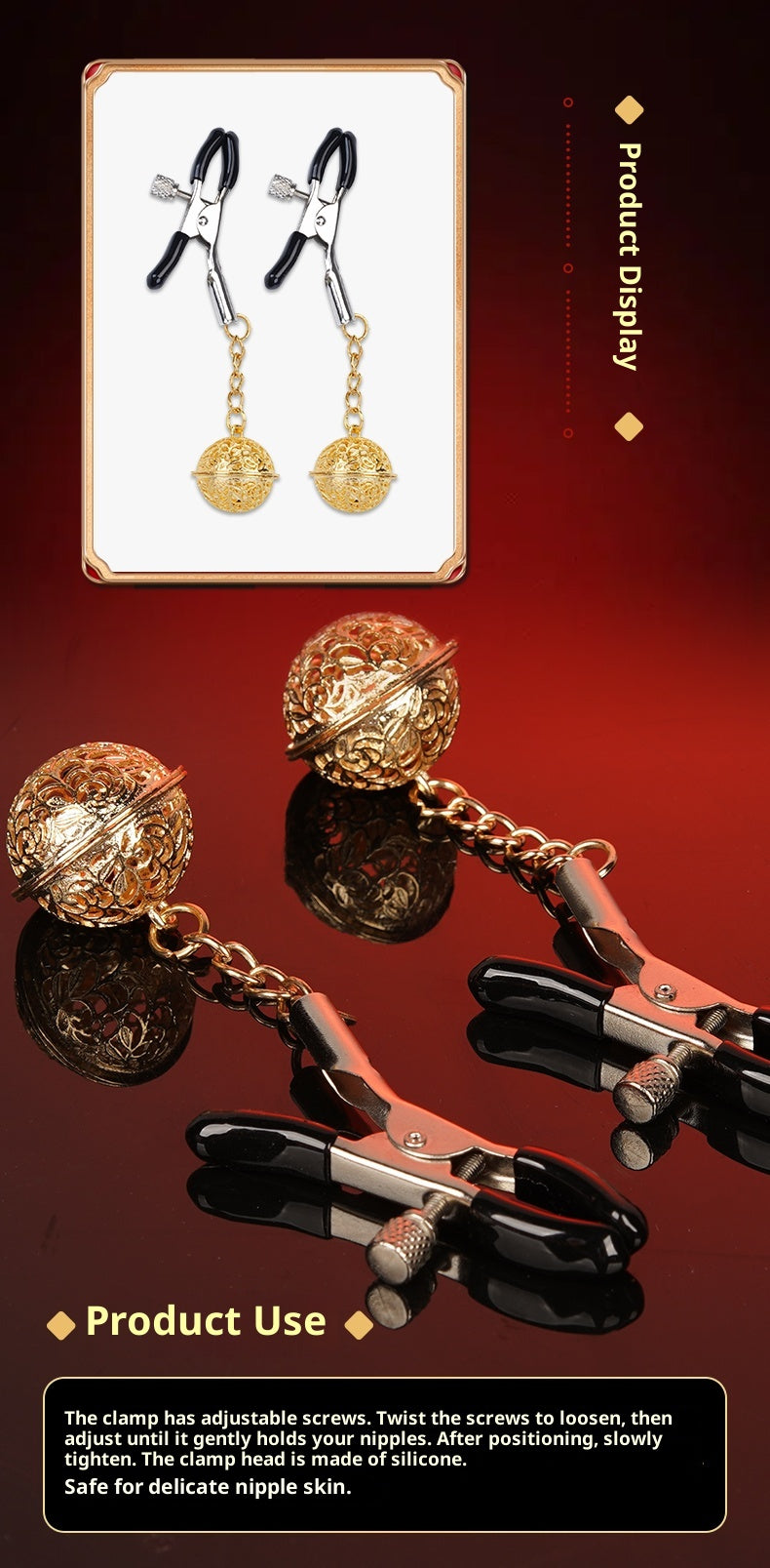 Gold Hollow Bell Nipple Clamps – Elegant Adjustable Sensory Jewelry