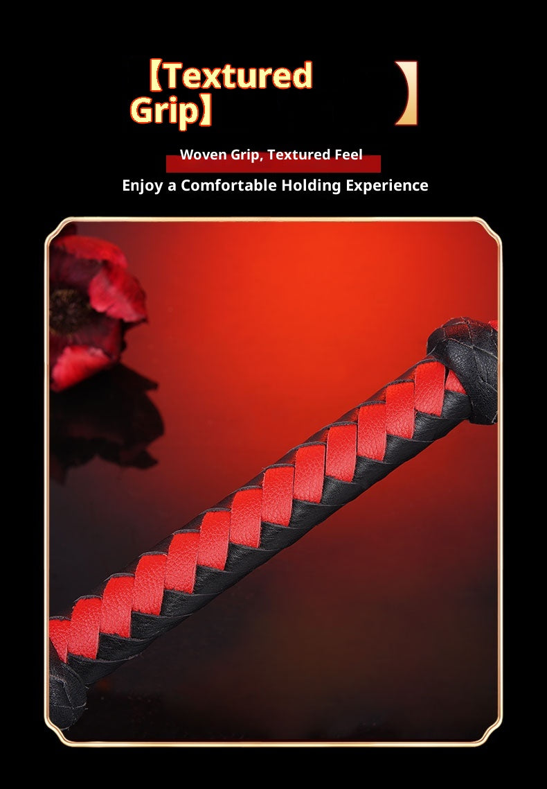 Black & Red Nine-Tailed Whip – 80cm Premium Leather Roleplay Whip