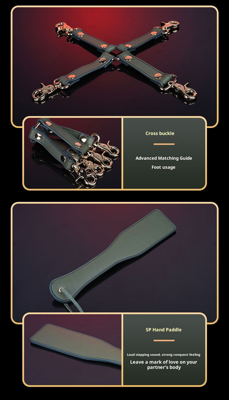 Dark Green Genuine Leather SM Flirting 8-Piece Set – Elegant Bondage Kit for Sophisticated Lovers