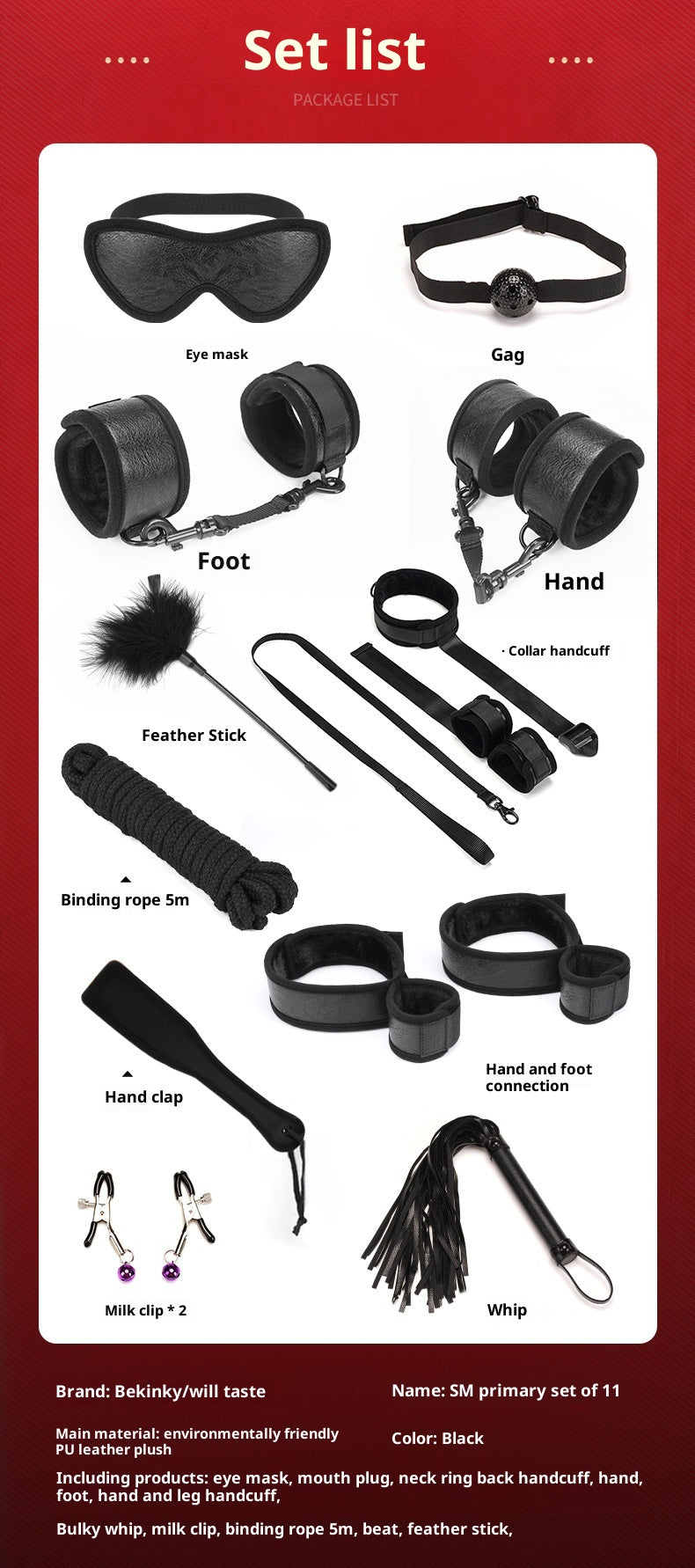 Black Classic Serpentine Primary 11-Piece Set – Complete Bondage Beginner Kit