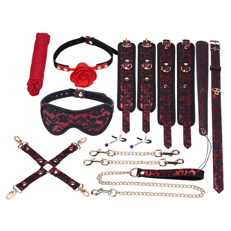 Red Lace 10-Piece Set – Elegant Bondage Kit for Passionate Couples