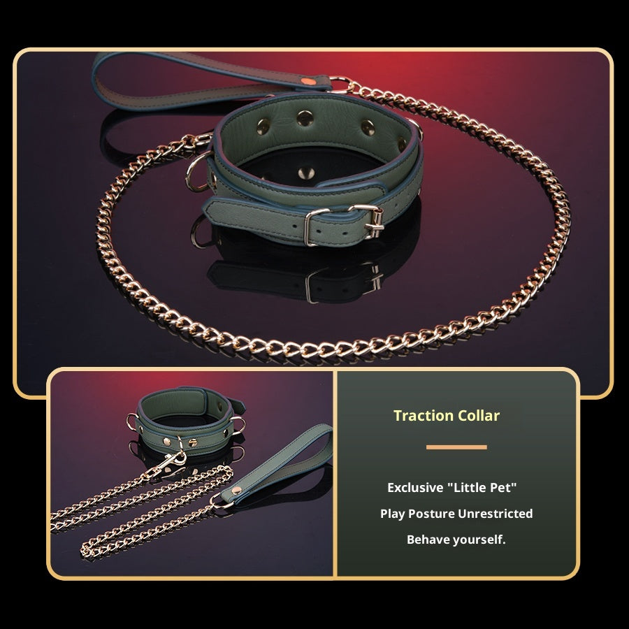 Dark Green Genuine Leather SM Flirting 8-Piece Set – Elegant Bondage Kit for Sophisticated Lovers