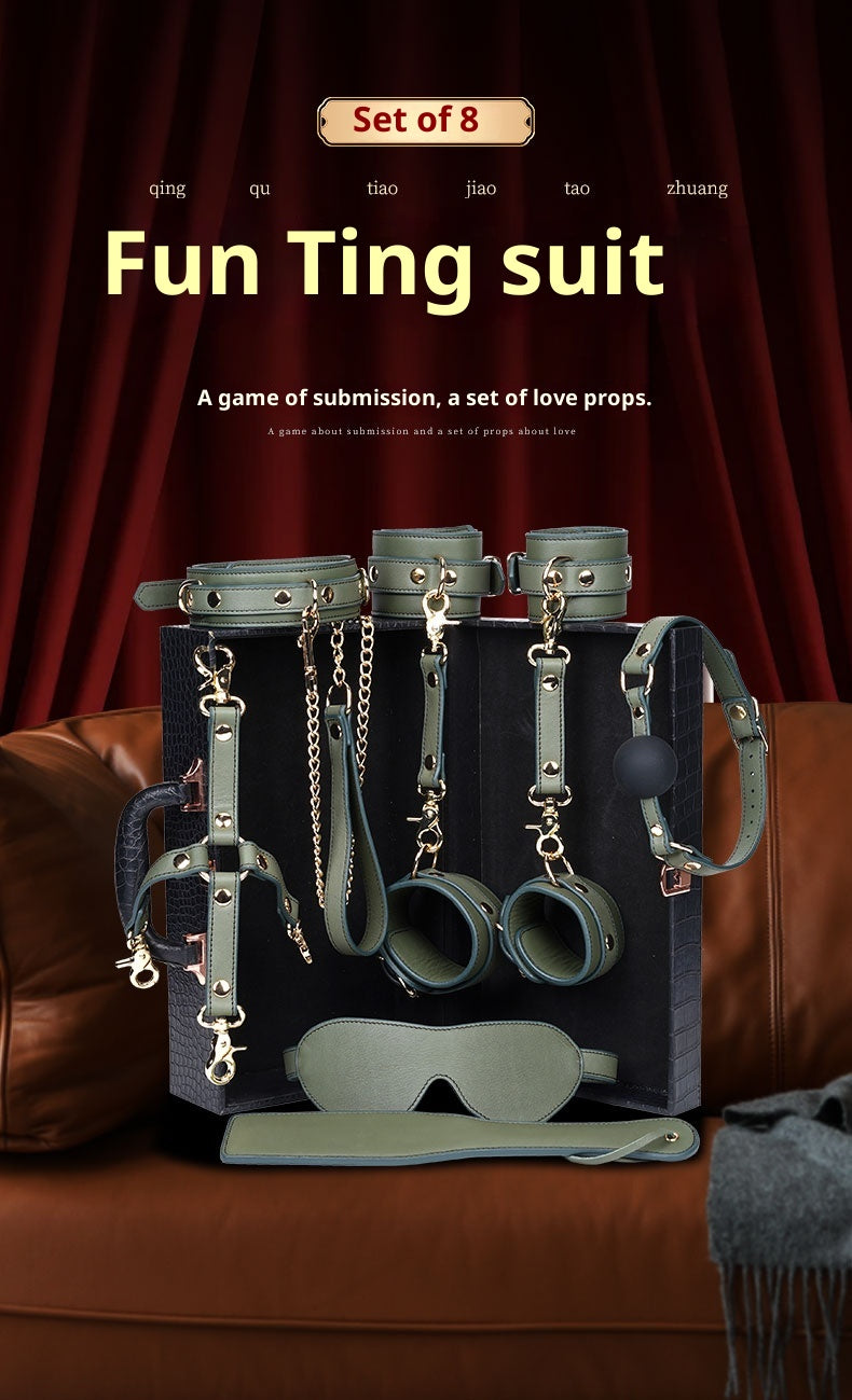 Dark Green Genuine Leather SM Flirting 8-Piece Set – Elegant Bondage Kit for Sophisticated Lovers