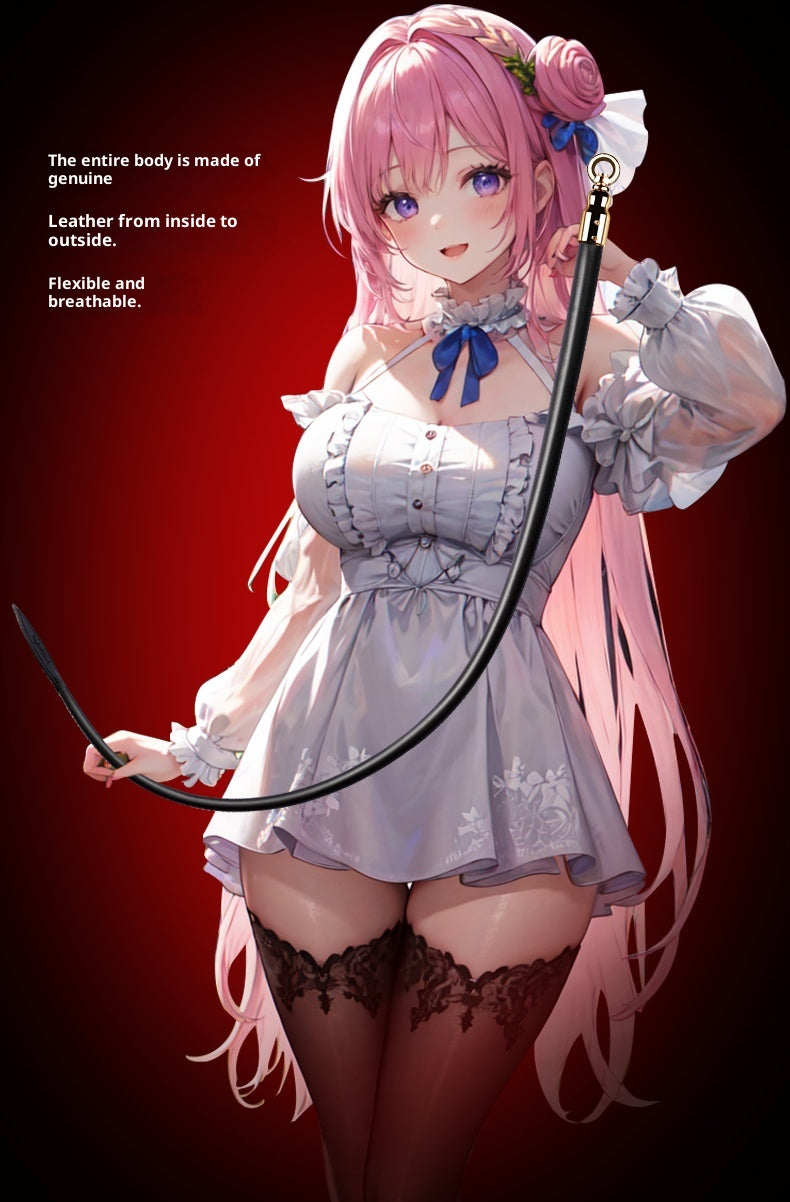 Black Genuine Leather Whip – Luxury SM Tool for Sensual Play