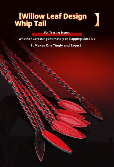 Black & Red Nine-Tailed Whip – 80cm Premium Leather Roleplay Whip