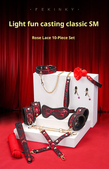 Red Lace 10-Piece Set – Elegant Bondage Kit for Passionate Couples